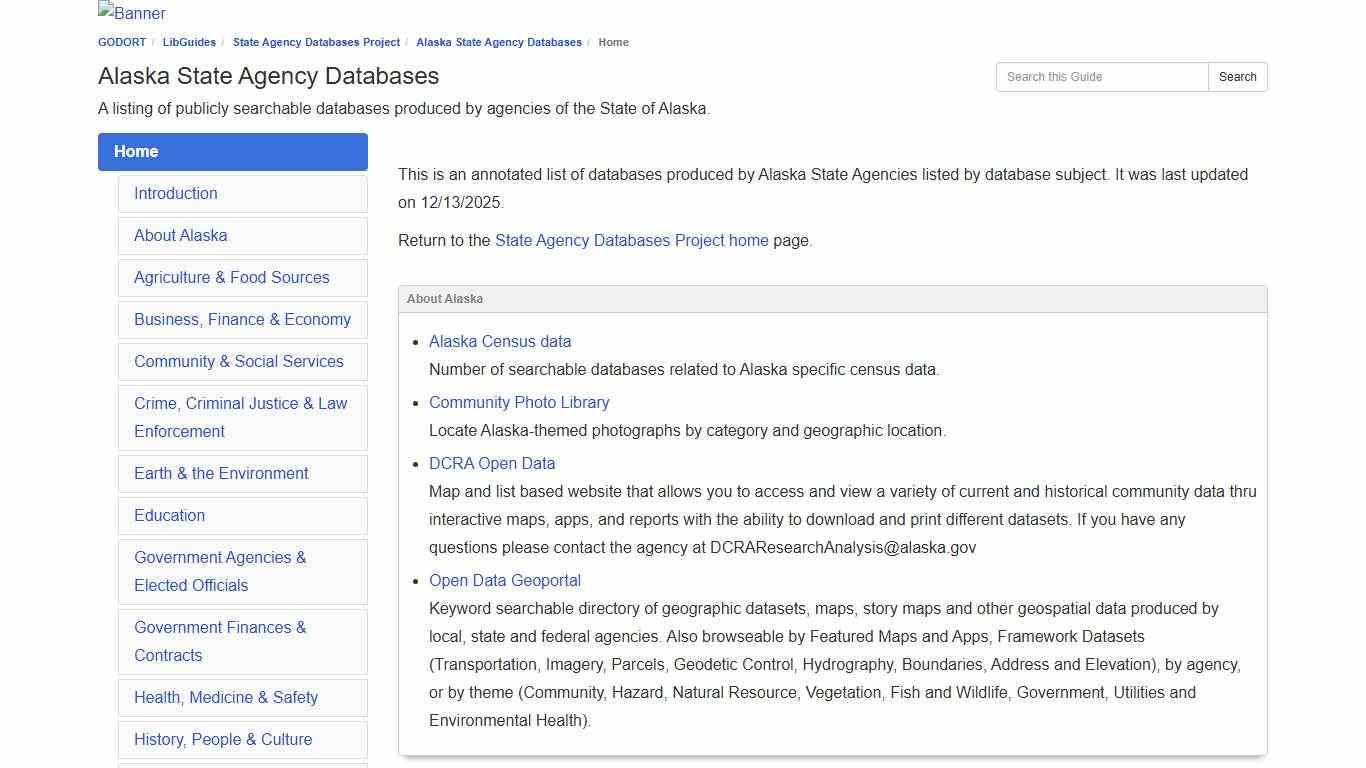 Home - Alaska State Agency Databases - LibGuides at GODORT